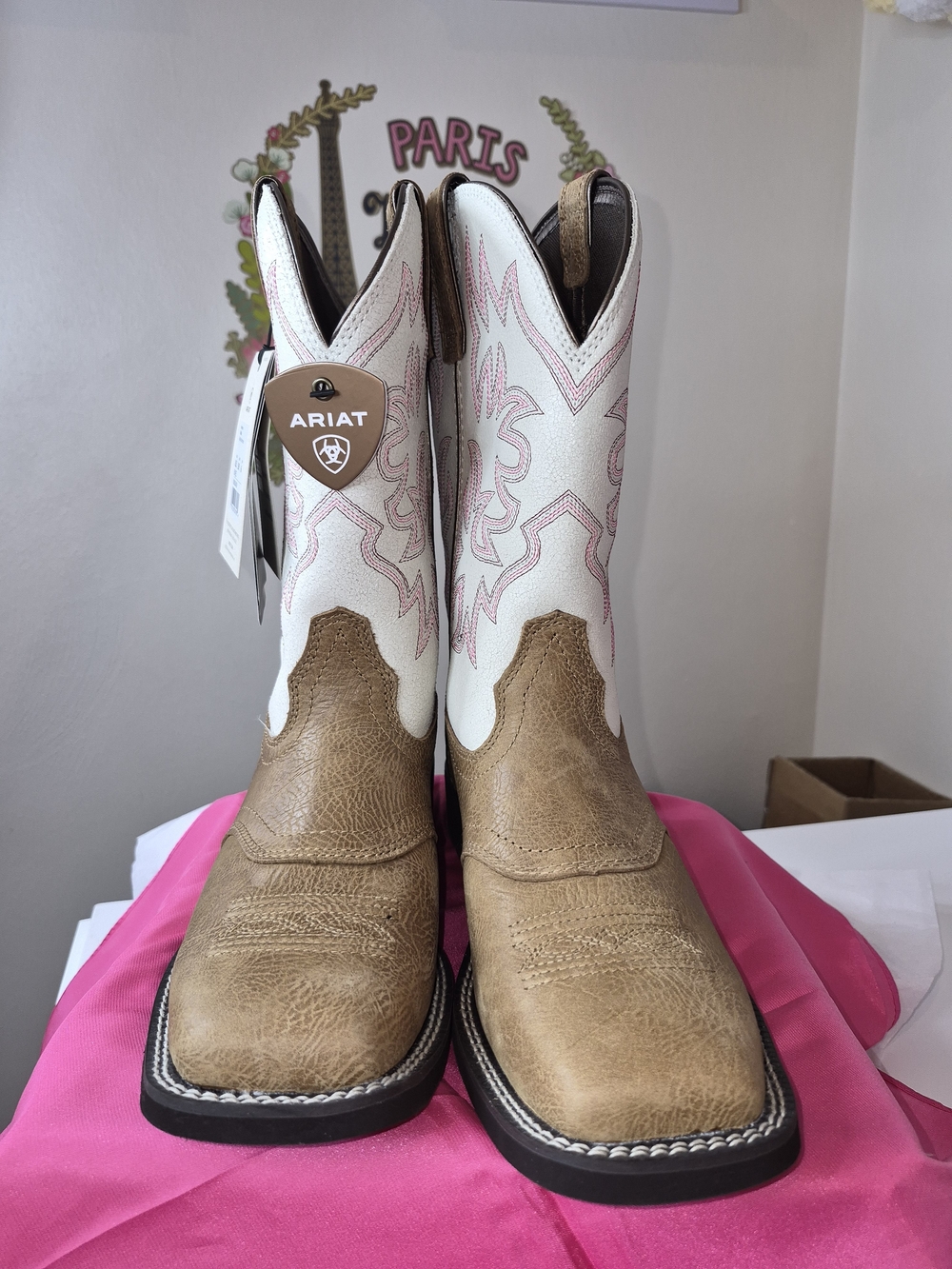 Ariat Tan Leather Foot with White Shaft Heeled Western Boots